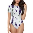 thumbnail image 2 of Uemuo Lavender Flowers Pattern Women's One Piece Short Sleeve Swimsuit Rash Guard Surfing Modest Quick-drying Swimsuit Beach Essentials-XX-Large, 2 of 9
