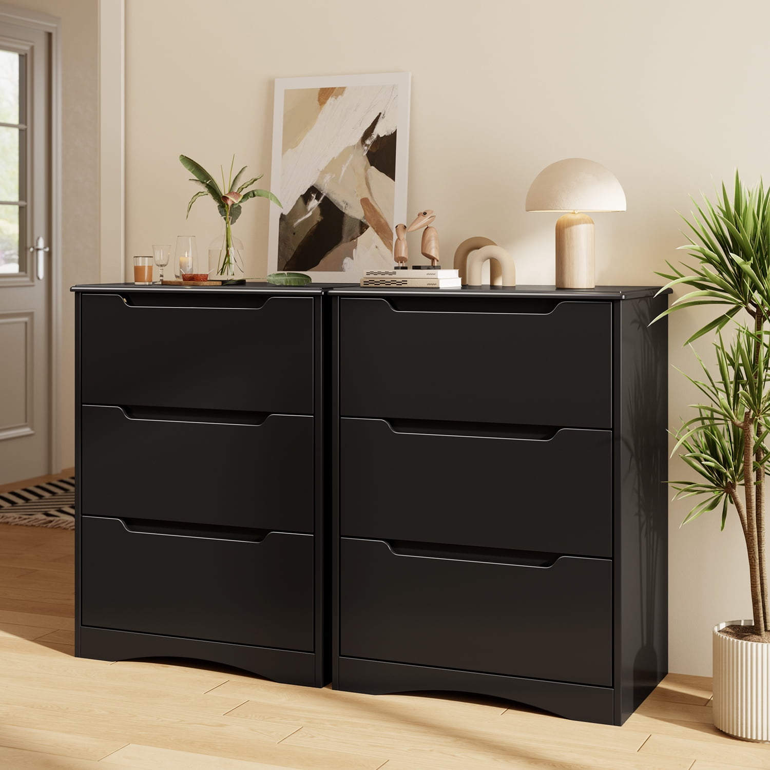 Asofer 3 Drawer Dresser, Chest of Drawers for Bedroom, Living Room, Nightstand, Black