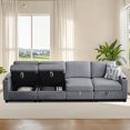 thumbnail image 3 of JUSTLET Modular Couches and Sofas Sectional with Storage, Comfy 4-Seater Couch with Cup Holders and Armrest Support for Living Room, Gray, 3 of 8