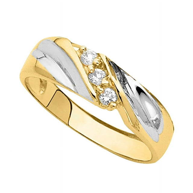 Precious Stars 14K Two-Tone Gold Cubic Zirconia 4-mm Ladies Wedding Band