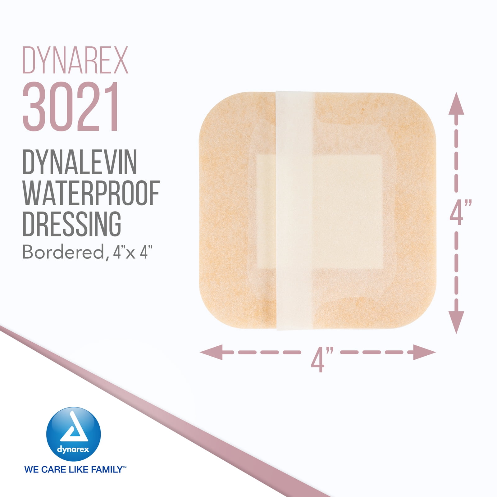 Dynarex DynaLevin Waterproof Adhesive Bordered Foam Dressings - Zero Latex, Sterile, Medium-Absorbency - 4 x 4", 10 Bandages per Box, 12 Boxes per Case