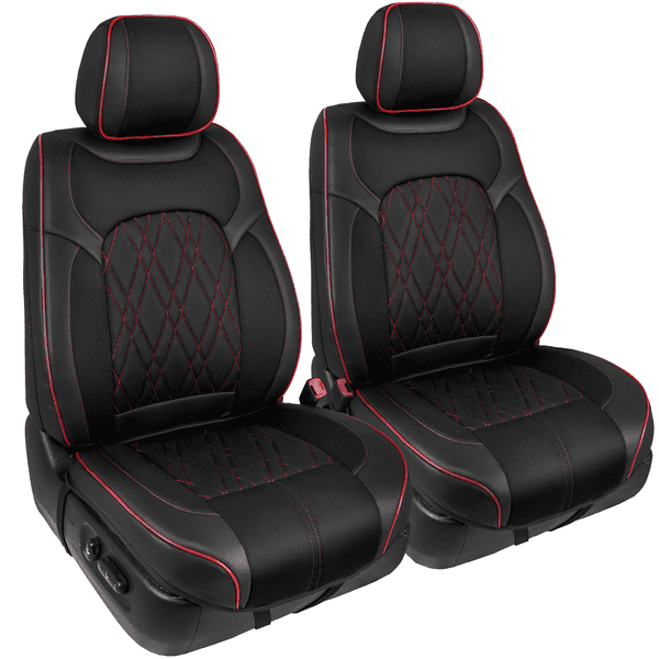 Season Guard 103626 Traveler Automotive Car Seat Covers 3d Semi Custom Luxury Faux Leather Universal Fit For Cars Truck Van Suv Black With Red Accent Com - Personalized Automotive Car Seat Covers