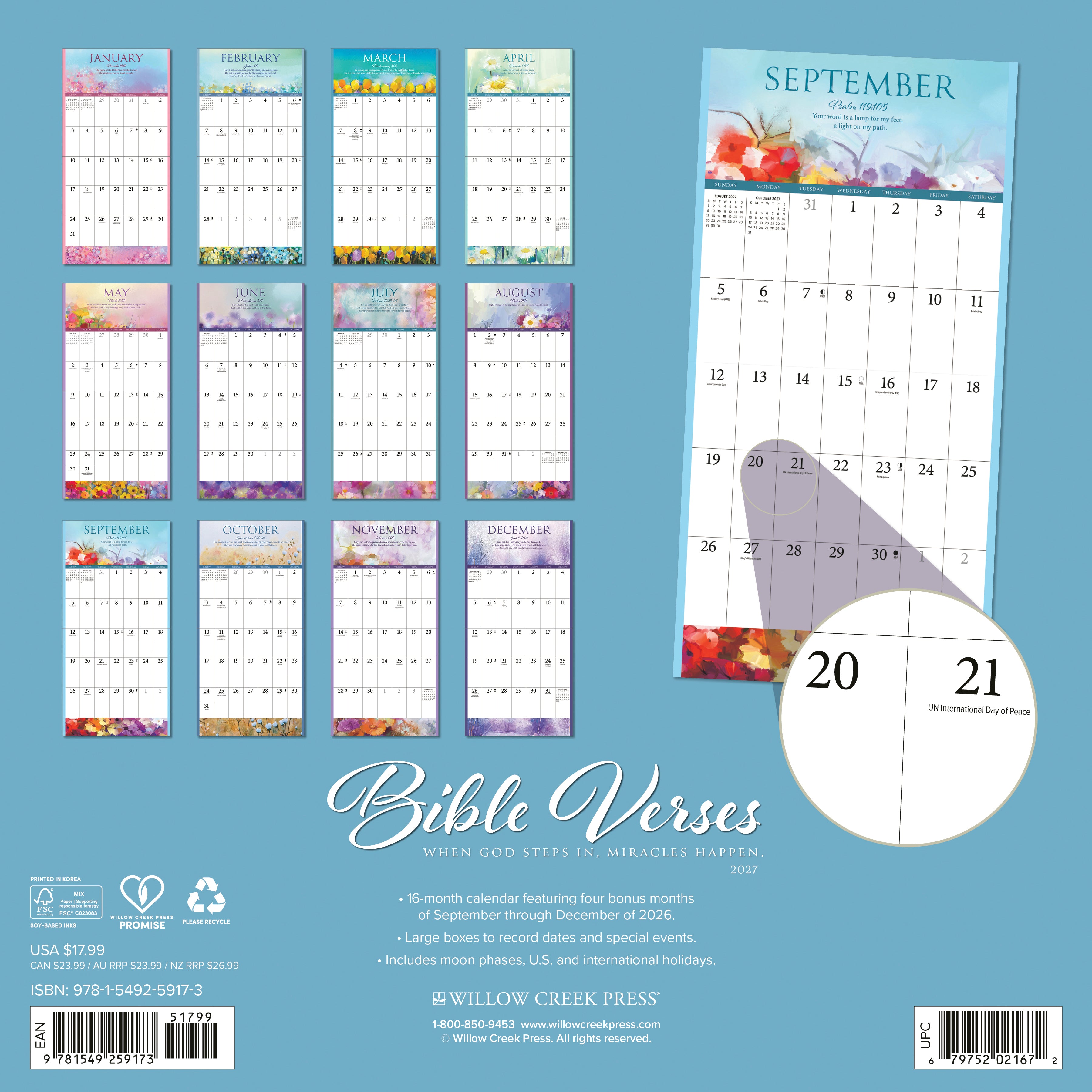 Willow Creek Press, Bible Verses 2027 Wall Calendar