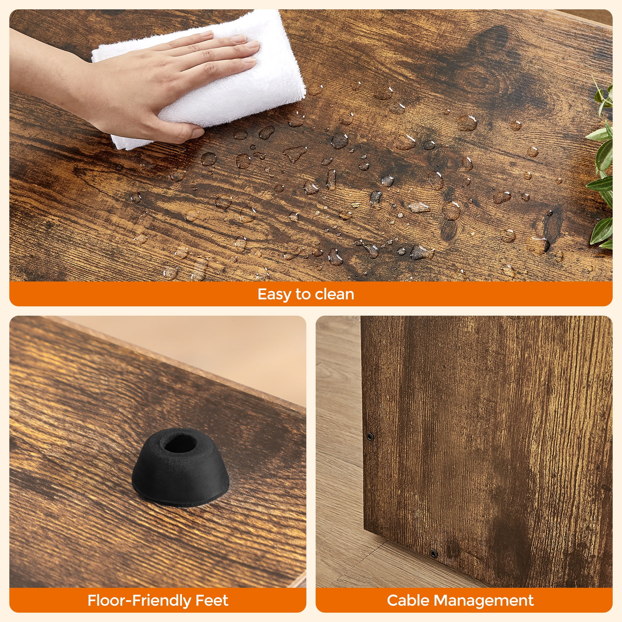 FEANDREA Cat Litter Box Enclosure with Removable Divider, Indoor Cat House, End Table with 2 Shutter Doors, 31.5 x 20.9 x 19.4 Inches, Rustic Brown and Black