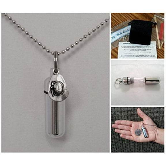 Complete COWBOY HAT CREMATION URN SET with ENGRAVED US FLAG - Includes Velvet Pouch, Ball-Chain, Fill-Kit, Instructions