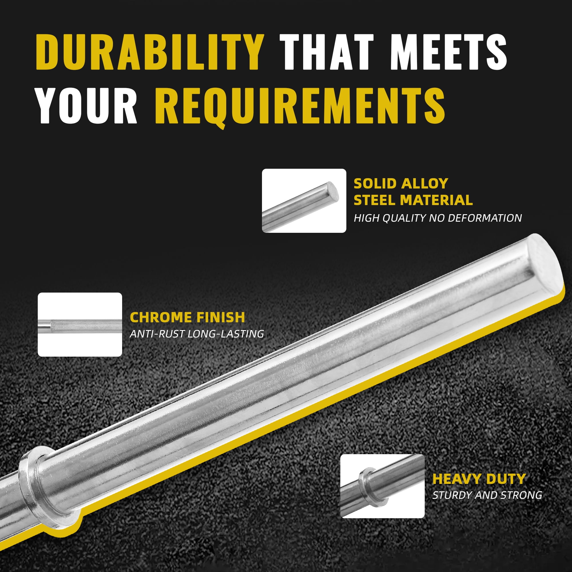 Signature Fitness Alloy Steel Olympic Bar – Straight Weightlifting Barbell with Chrome Finish, Available in 5FT, 6FT & 7FT Lengths