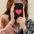 thumbnail image 5 of Black Heart Phone Case Compatible with iPhone 12 Pro Max, Cute 3D Pink Big Love Heart Phone Case, Curly Wave Shape Heart Phone Cover with Heart Bracelet for Women Girls, 5 of 12