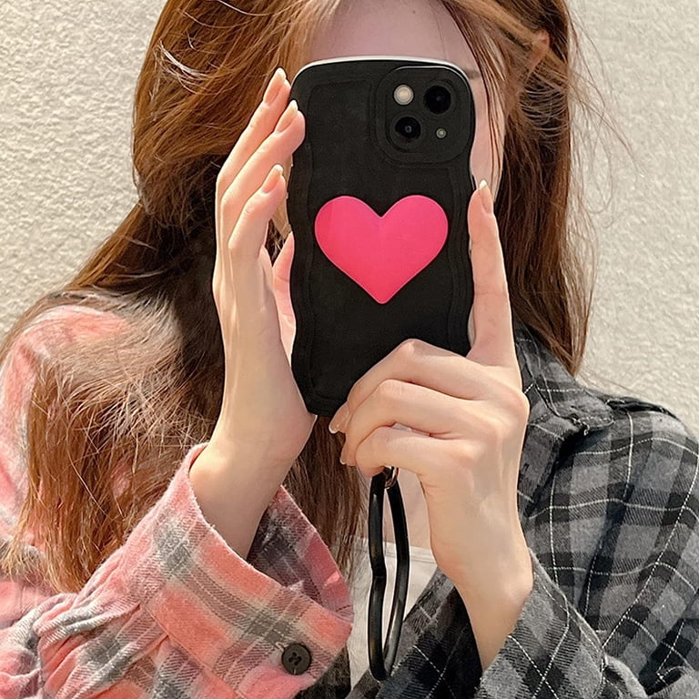 Black Heart Phone Case Compatible with iPhone 15 Pro Max, Cute 3D