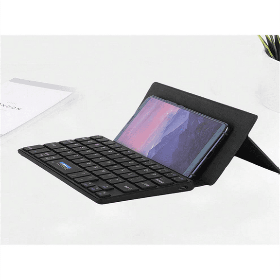 Rechargeable Bluetooth Keyboard for iPad Tablet Phone, Dual-device Mini Keyboard with Kickstand and Leather Cover for Android Windows iOS