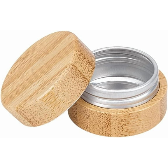 0.3oz Empty Refillable Cosmetic Jars with Bamboo Shell Aluminum Tin Jar with Screw Cap Smooth Wooden Cream Container Empty Sample Jar