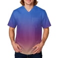 thumbnail image 2 of Domuza Scrub Tops for Men Gradient Tie-Dye Short Sleeve V Neck Work Uniform Loose Fit Comfy Soft Medical Scrub Tops with 3 Pockets Blue L, 2 of 5