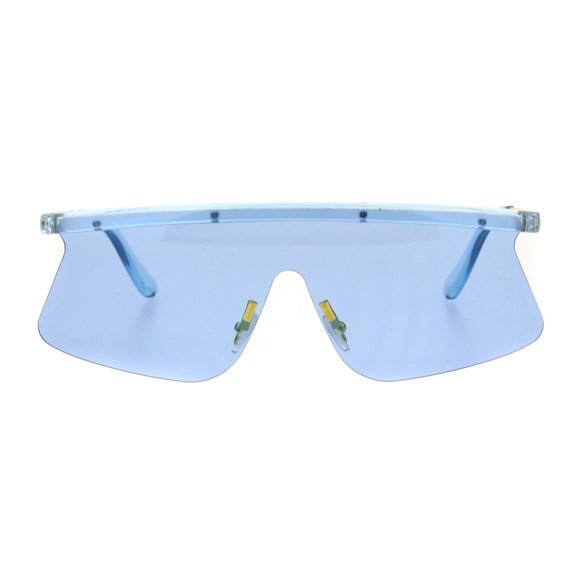 80s Cyber Punk Flat Top Shield Robotic Panel Sunglasses Blue