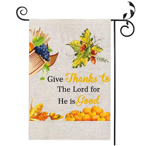 shiyou-Give Thanks To The Lord For He Is Good Fall Pumpkin Thanksgiving Garden Flag Autumn Thanksgiving Day Sign Fall Outdoor Decoration Christian House Flag