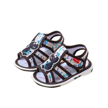 Uaswgudfs Toddler Squeaky Sandals with Removable Squeaker Anti-Slip Dinosaur Print Canvas Shoes Prewalker Open Toe Flats  9M-3T