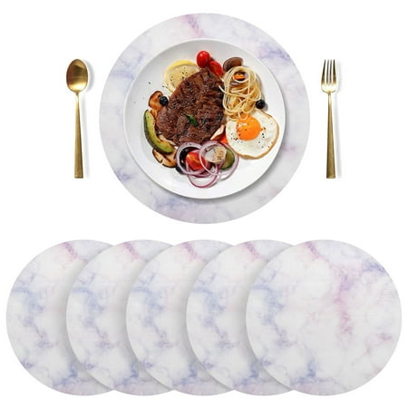 

Round Placemats Plate Mats 15 Inch Non-Slip Heat Resistant Washable PVC Set Table Decoration for Kitchen Dining Pink and Purple Marble Texture