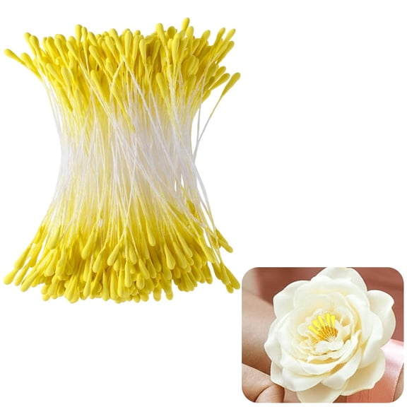 NOGIS 2mm Double Heads Handmade Flower Stamens, 200 Pcs Pearl Stamens for Flower Making, Artificial Floral Pistil for DIY Crafts, Wedding, Christmas Decoration - Yellow