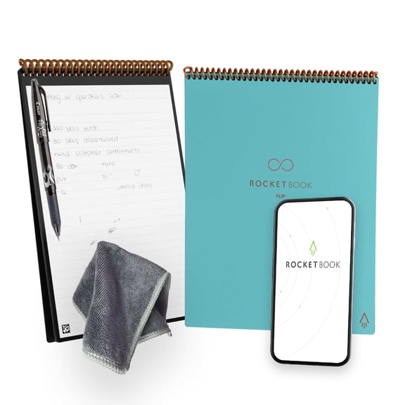 Rocketbook Flip Reusable Smart Notebook, Letter 8.5" x 11", Teal, Cloud Connected Top-Bound Erasable Spiral Notebook