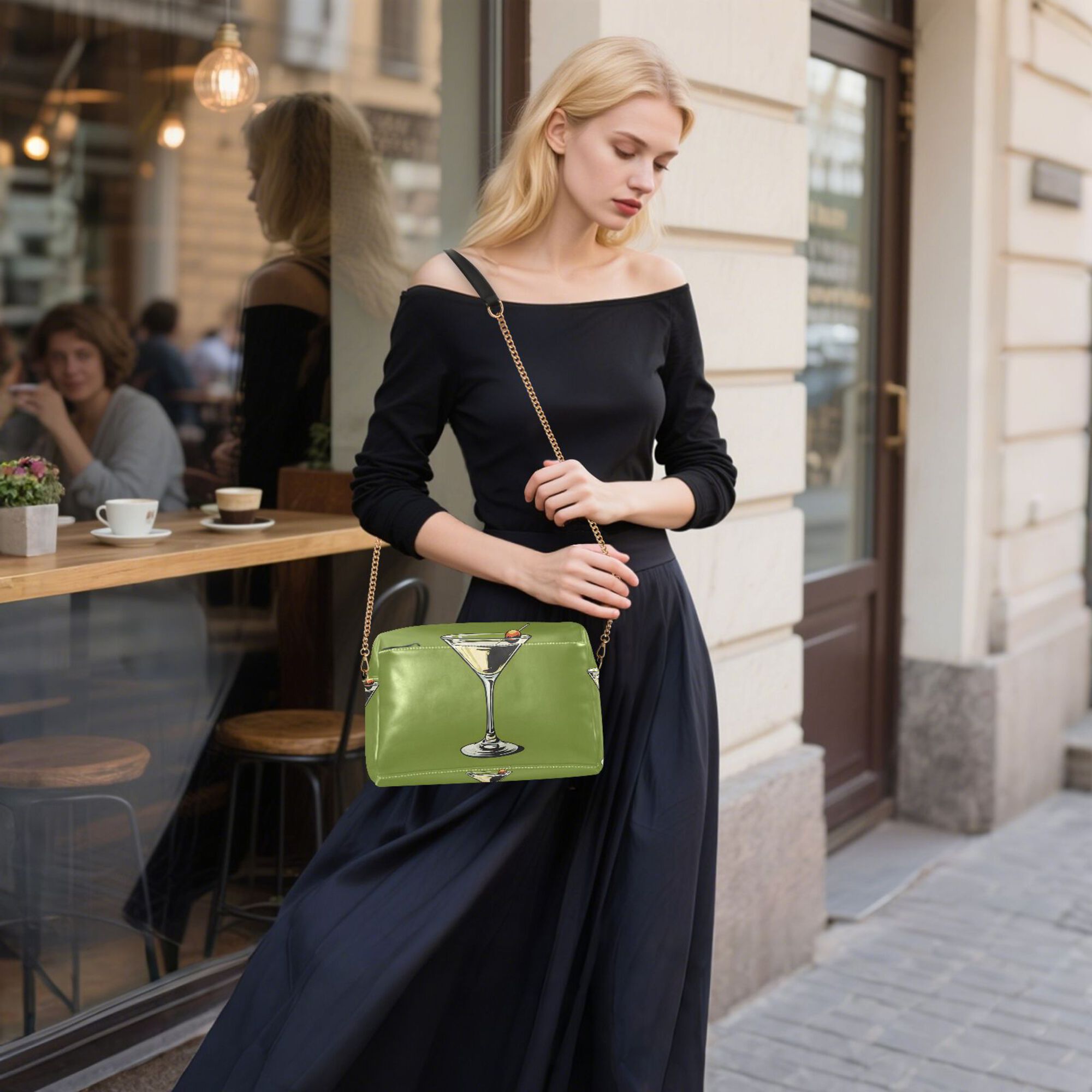 FORMRS Women Crossbody Purse with Chain Strap Vegan Leather Shoulder Handbag, Light Black Martini