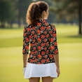 thumbnail image 5 of Uorisanigo Red Flower Women's Golf Shirt Relaxed Comfortable Quick Dry Athletic Polo Shirts 3/4 Roll Sleeve Breathable Polyester Spandex Fabric Womens Zipper Neck Workout Tops, 5 of 7