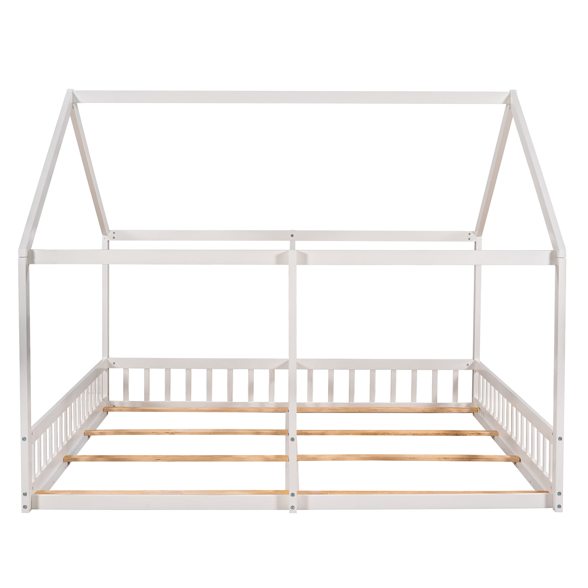 Euroco Modern Wood Two Beds in One Canopy Platform Bed, 2-in-1 Twin Size Bed for Kids Teens Bedroom, White