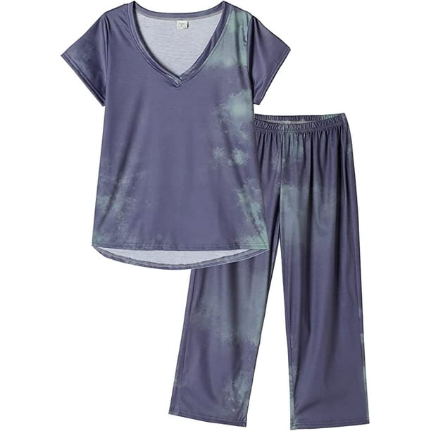 MyFav Women's Capri Pajama Sets Plus Size Sleepwear Top with Capri ...