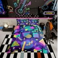 thumbnail image 2 of Erosebridal 1970s 80s Memphis Comforter Sets King Size, Geometric Triangle Square Lines Comforters & Duvets, Purple Galaxy Decor, Reversible 3-Piece, 2 of 8