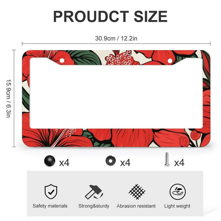 2 PCS Red Hawaiian Hibiscus Flower License Plate Frame Hibiscus