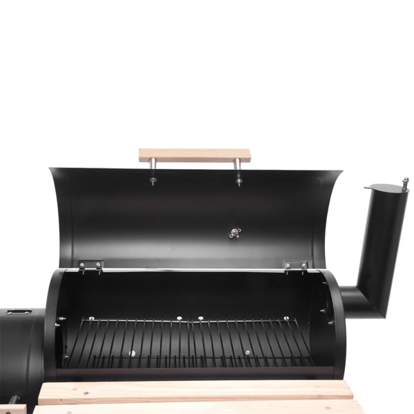 Oil Drum Charcoal Furnace, 12" Main & Side Smoker, 500-600°F High-Temp Paint, Portable with Wheels, Steel Construction