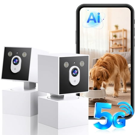 2K Indoor Security Camera 5G&2.4G WiFi Cameras for Home Security 360°Pan/Tilt Baby/Dog/Pet Camera 911 Emergency 2-Way Talk AI Descriptive Notification Color Night Vision(2 Pack)