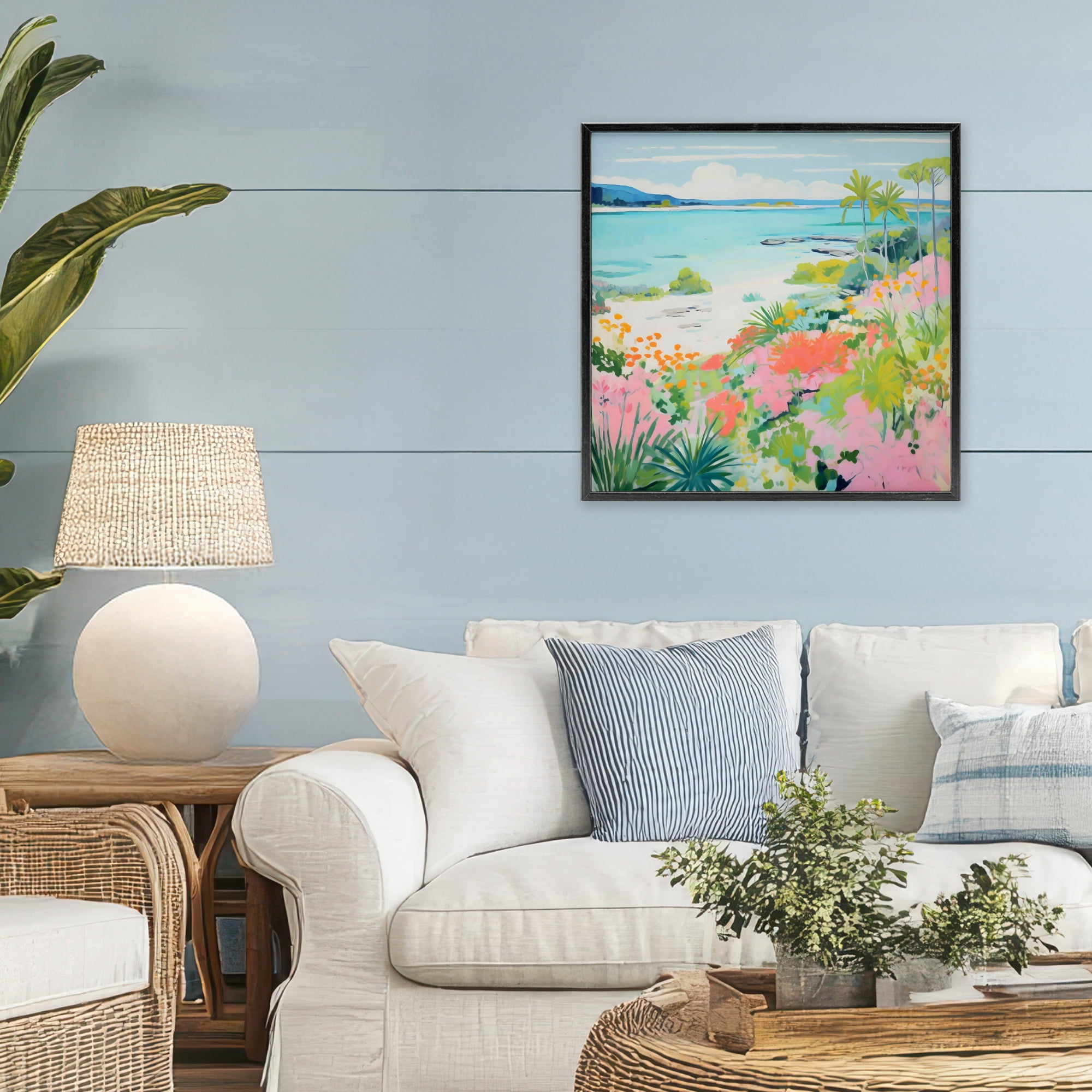 Stupell Industries Tropical Coast Blooming Shoreline Black Framed Giclee Art, design by Creative Studio