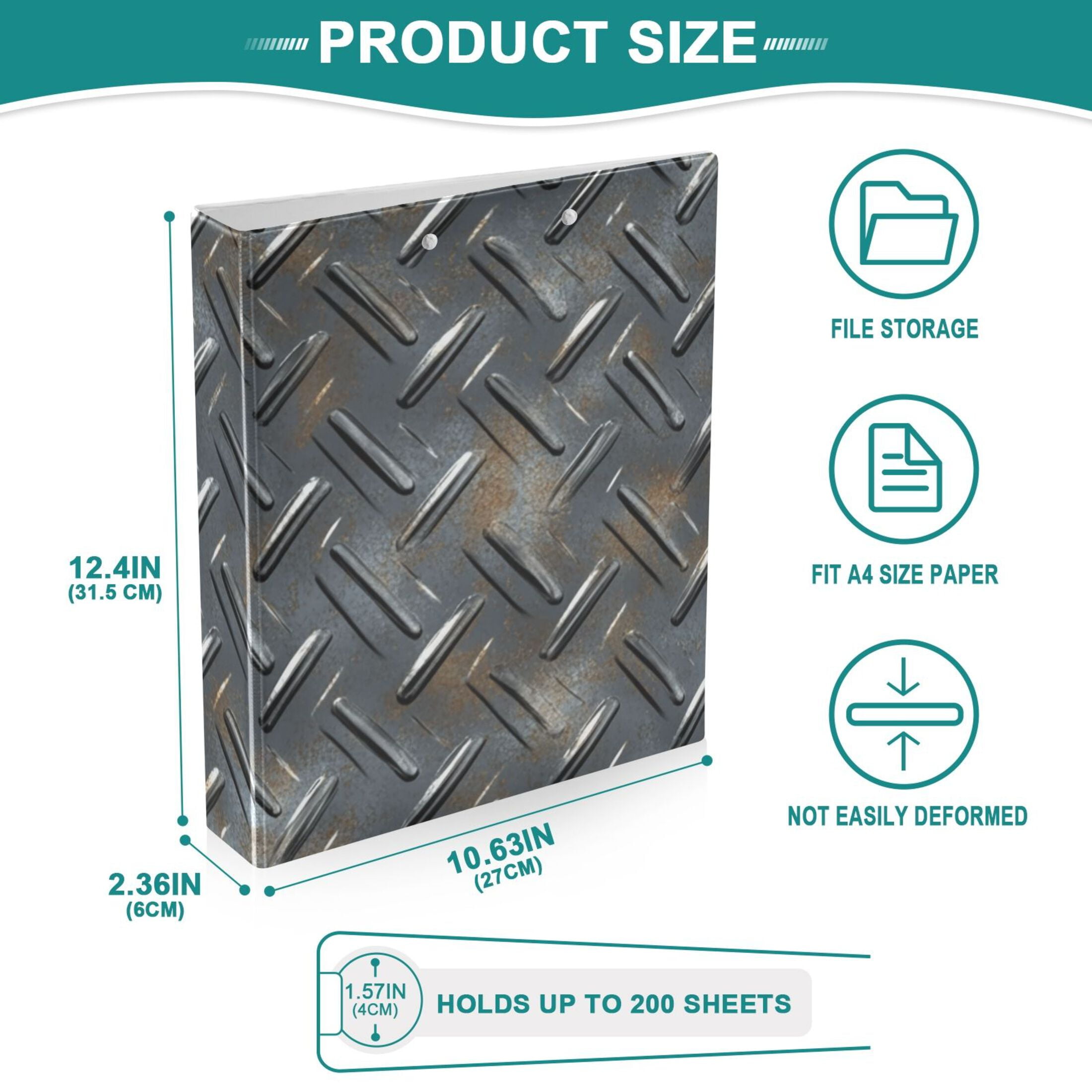 Pixelated Metal 3 Ring Binders 1.5 inch Hardcover File Folders with Interior Pockets A4 Size Organizer for School Office Hospital