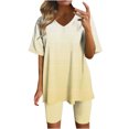 thumbnail image 2 of GERsome Womens Pajamas Summer 2 Piece Sets Loungewear V Neck Short Sleeve Workout Sets Biker Shorts Tracksuit S-3XL, 2 of 4