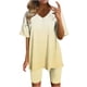thumbnail image 2 of ICHUANYI Clearance Women Fashion V-Neck Blouse Short Sleeve Tops Shorts Casual Suit Sets(Yellow, XL) ICHUANYI WER2023080702309, 2 of 4