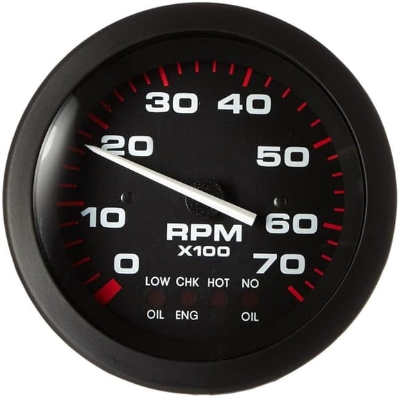 Sierra 58935P Amega Signature Series Black Evinrude/Johnson System Check 0-7,000 RPM Dial Range Tachometer Gauge with Outboard Alternator or Coil Sender Code