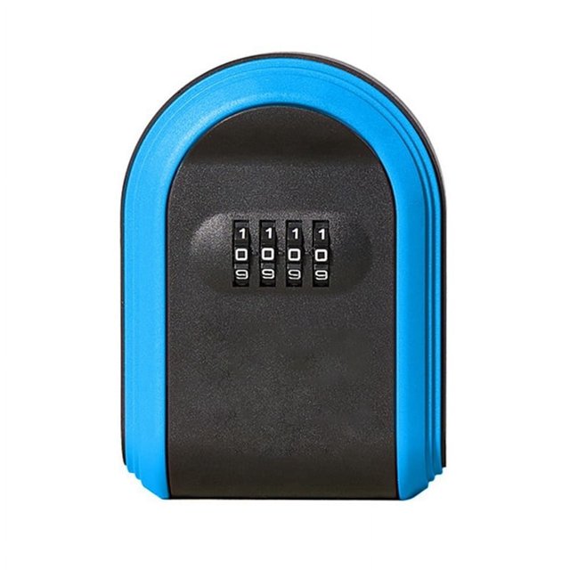 Caja de seguridad para llaves, resistente a la intemperie, con combinación de 4 dígitos, para exteriores, con cerradura para llaves, para montar en la pared, color negro y azul