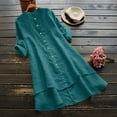 thumbnail image 2 of Women Summer Tops Women Casual Loose Linen Soild Button Long Sleeve Long Shirt Blouse Tops Short Sleeve Shirts for Dressy Solid Shirt Workout Compression Top Glitter Lady Green S, 2 of 5