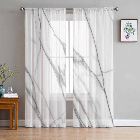 ERUNPONLY Marble White Sheer Curtains 96 Inch Length 2 Panels Set, Ombre Grey Modern Minimalist Voile Window Treatment Semi Sheer Long Curtains Drapes for Bedroom/Living Room/Kitchen 52"x96"x2