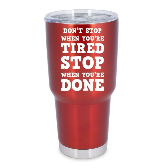 100 North 30 Ounce Stainless Steel On the Go Travel Tumbler With Push Top Lid, Stop When You're Done Red