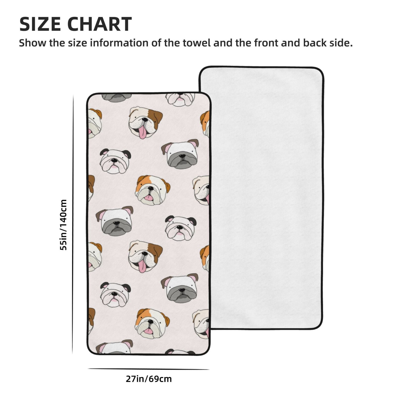 Cotton Bath Towels for Bathroom - Bulldog Face Microfiber Quick Dry Towels for Body Bath Sheets, Personalized Beach Towel, Soft Shower Towels for Travel Home Beach 27*55in