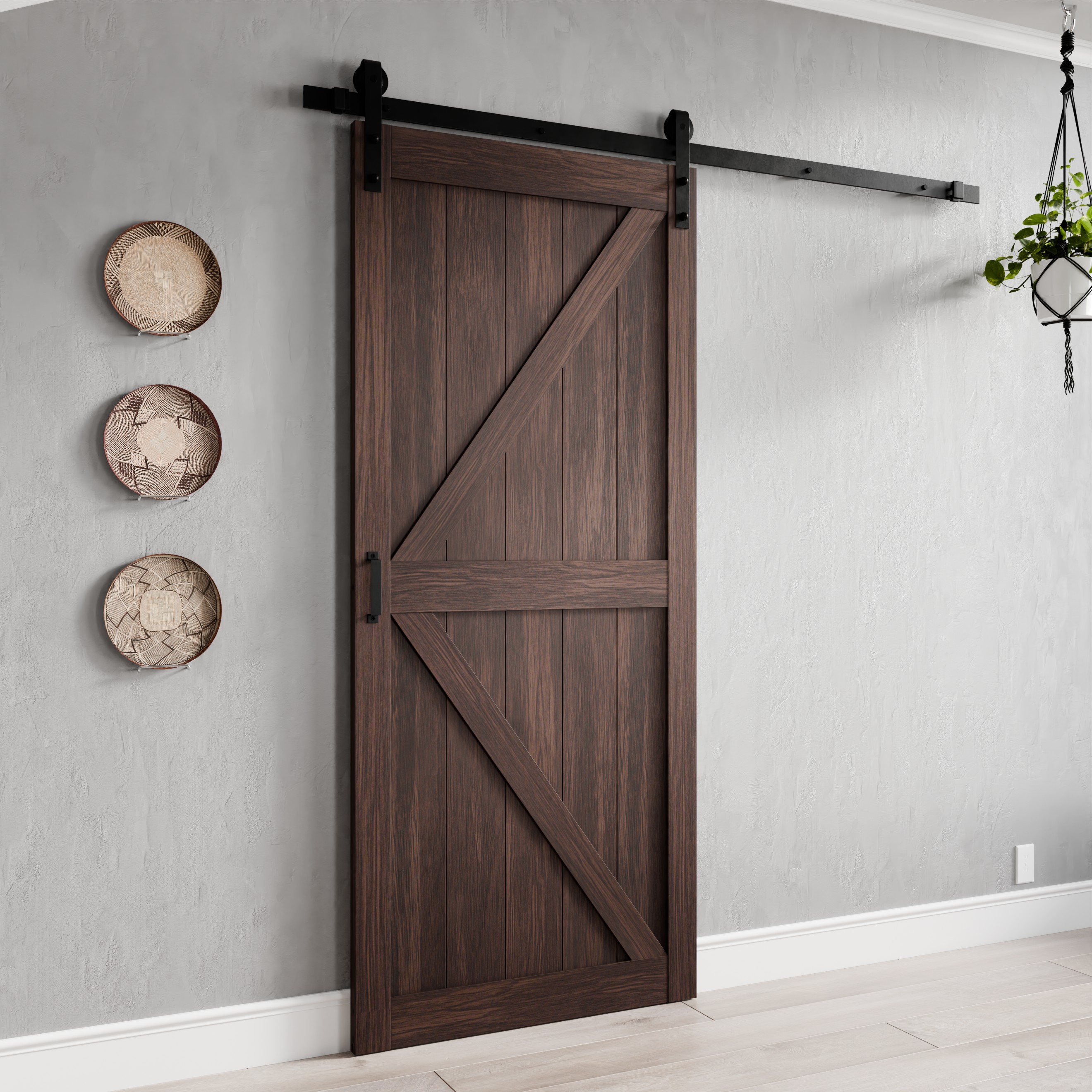 ANZZI Heavy Duty Sturdy Sliding Barn Door - 36x84'' Brown Sliding Wood Single Slide Door - Solid Core MDF + PVC - Knockdown Design - Barn Doors and Hardware Included - Space-Saving Solution