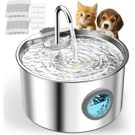 DENZUSCat Water Fountain Stainless Steel 108oz/3.2L with 20 Filters Automatic Pet Water Fountain for Cats/Dogs Indoor Ultra Quiet Metal Cat Fountains for Drinking Kitty Watering Supplies for Animals