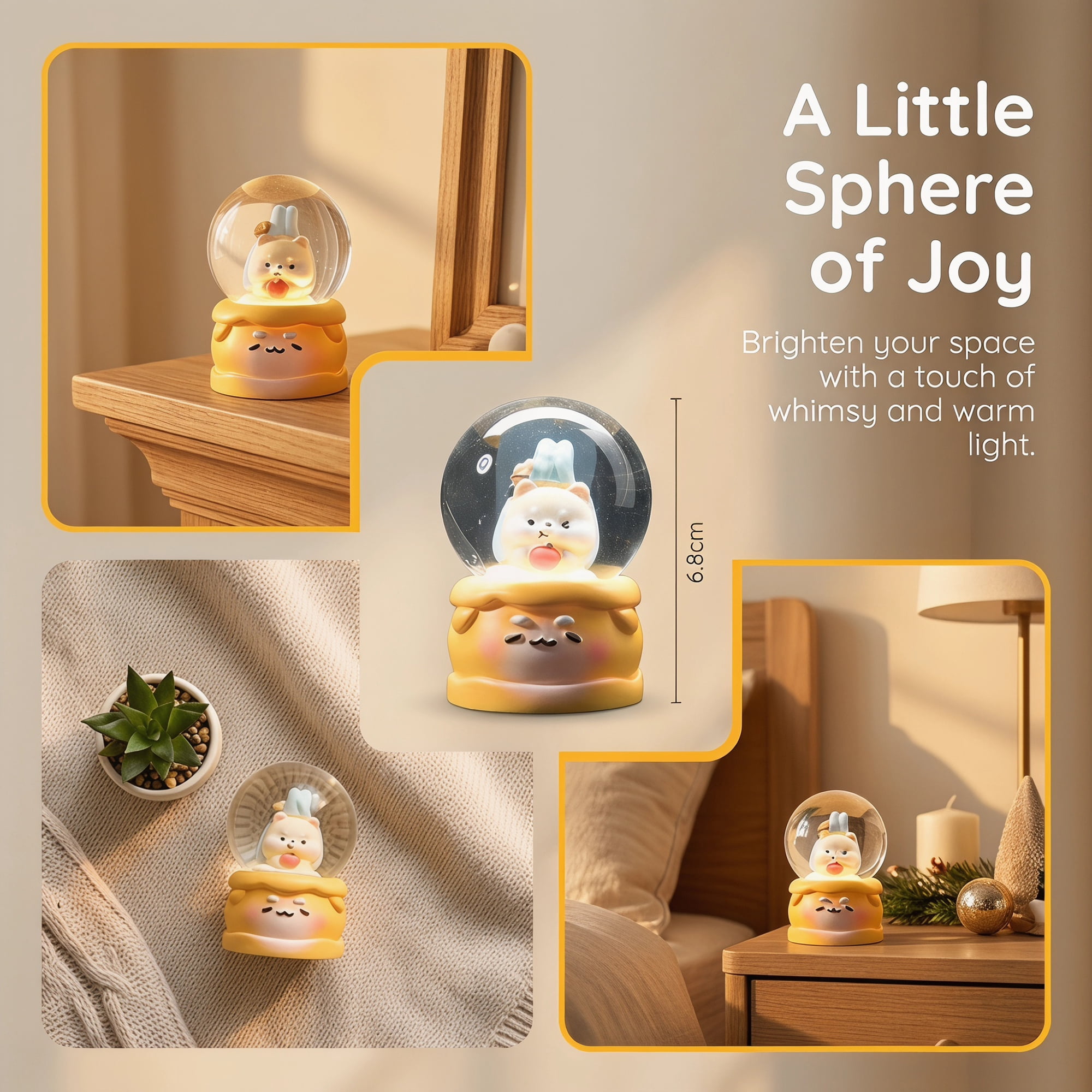 Unique Bargains Cartoon Light Up Crystal Ball Resin Snow Globe LED Sphere Orange Style A