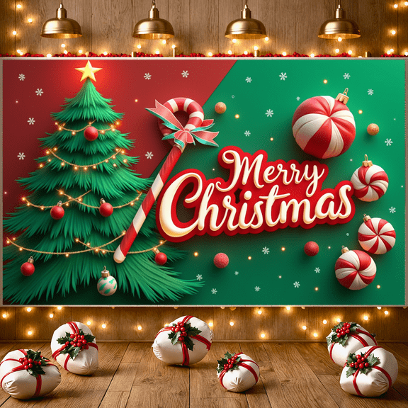 Decorative Design Christmas Banner Holiday Tree Candy Cane for Christmas Party Decoration Indoor Celebration Winter Event
