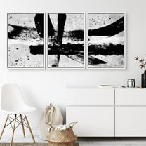 PixonSign Framed Canvas Print Wall Art Set Black & White Horizontal Brushstrokes Geometric Shapes Modern Art Alternative Dark Black and White for Living Room, Bedroom, Office - 24"x36"x3 White
