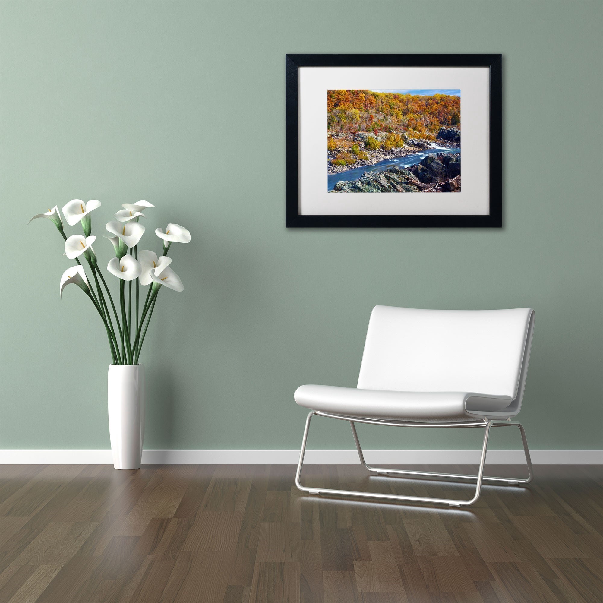 Trademark Fine Art "Potomac Autumn" Canvas Art by CATeyes, White Matte, Black Frame