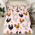 thumbnail image 2 of Manfei Cartoon Rooster Twin Sheet Sets 3pcs, Kawaii Chicken Twin Fitted Sheet, Cute Farm Animal Flat Sheet, Pink Lightweight Room Decor, 2 of 7