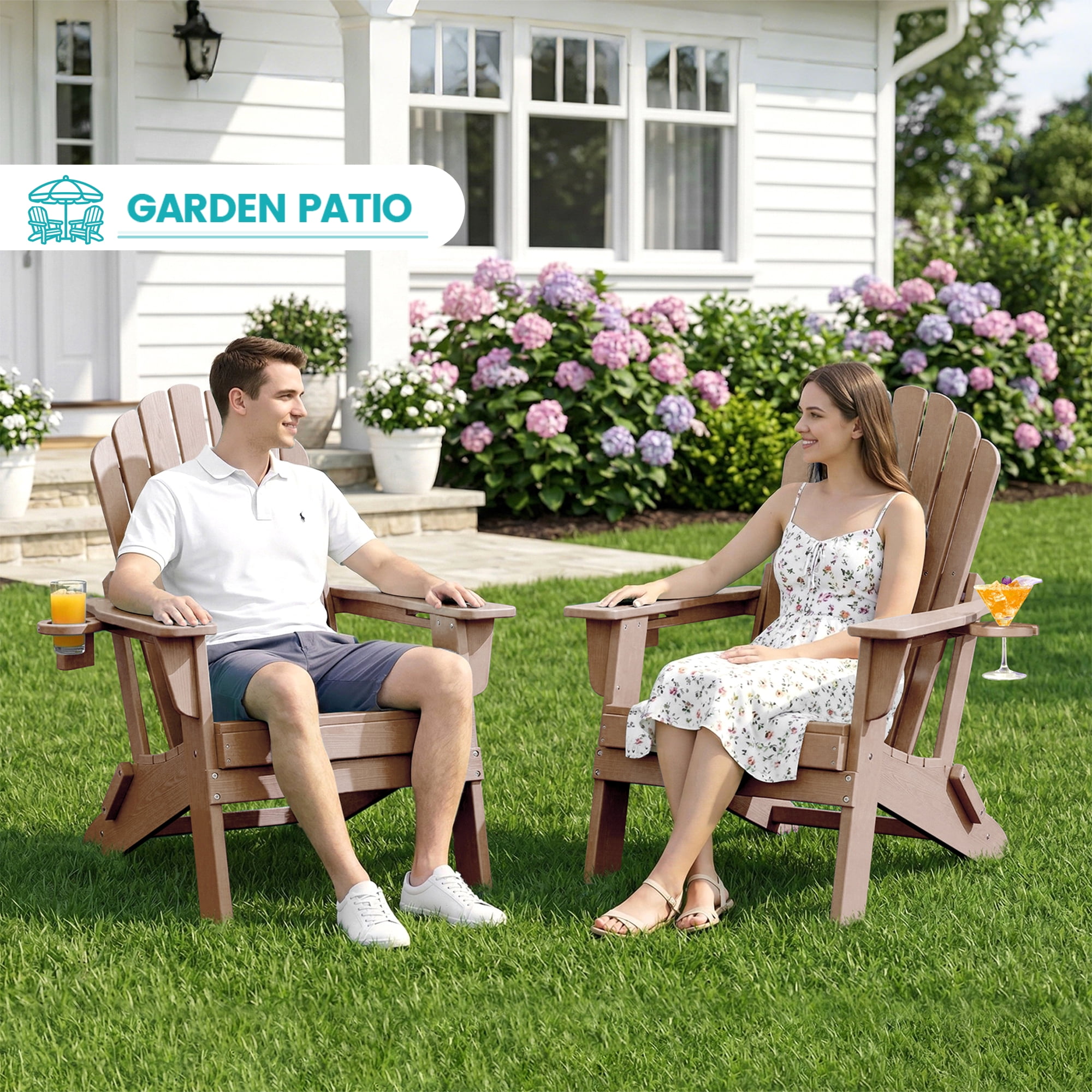 Cobiod Adirondack Chair, Foldable Lawn Chair with Dual Cup Holders, Weather Resistant High Back for Patio, Garden, Beach, Cedar