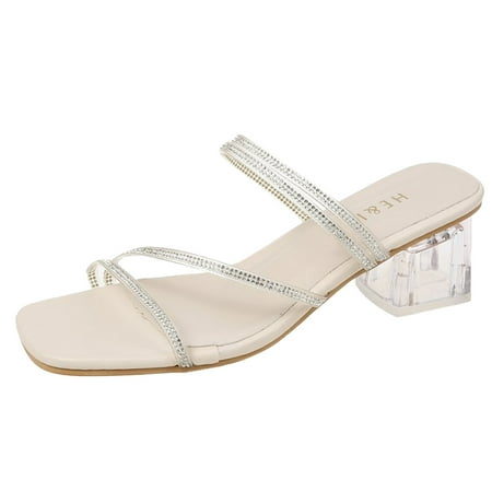 

HSMQHJWE Women s Clear Heeled Mules Slip on Square Open Toe Sandals Butterfly Decoration Backless Lucite Clear Block Heels Slippers Slides
