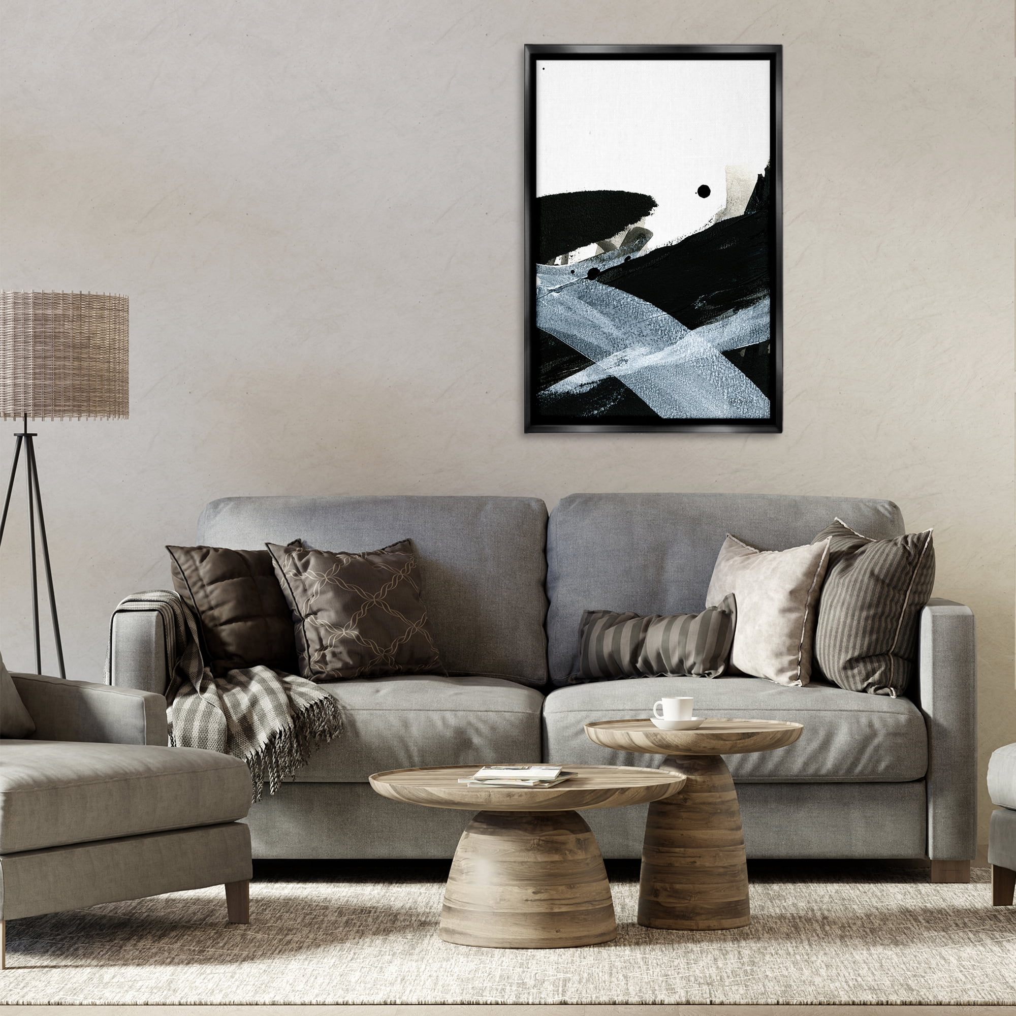 Stupell Industries Bold Gradient Movement Abstract Painting Black Floater Framed Canvas Art Print Wall Art, 21 x 31