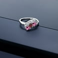 thumbnail image 3 of Gem Stone King 925 Sterling Silver Red Garnet and Pink Tourmaline and White Created Sapphire Engagement Ring for Women (0.79 Cttw, Gemstone January Birthstone, Heart Shape 4MM, Size 8), 3 of 4